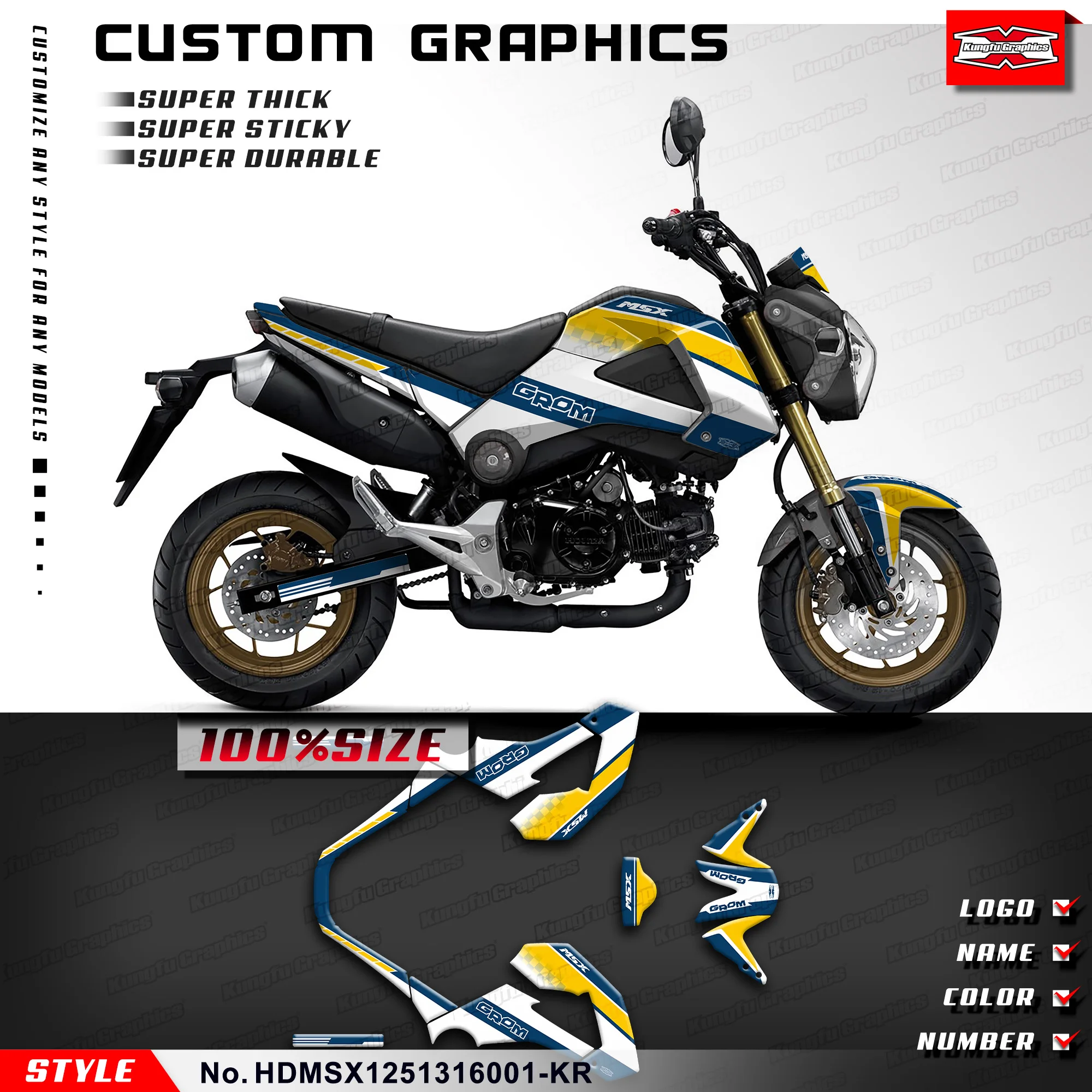 

KUNGFU GRAPHICS Custom Stickers Motorbike Decals Kit for Honda Grom MSX 125 2013 2014 2015 2016