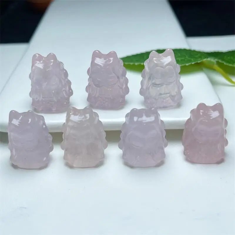 

5PCS Natural Rose Quartz Fox Fairy Carving Healing Gemstone Carved Figurine Gift Fashion Jewelry For Women Gift 13MM