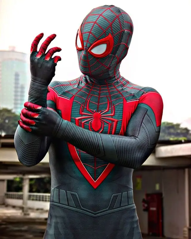 Adults  Miles Morales PS5 Spiderman cosplay Peter Parker Superhero Cosplay Costume Full Bodysuit Zentai Second Skin Party