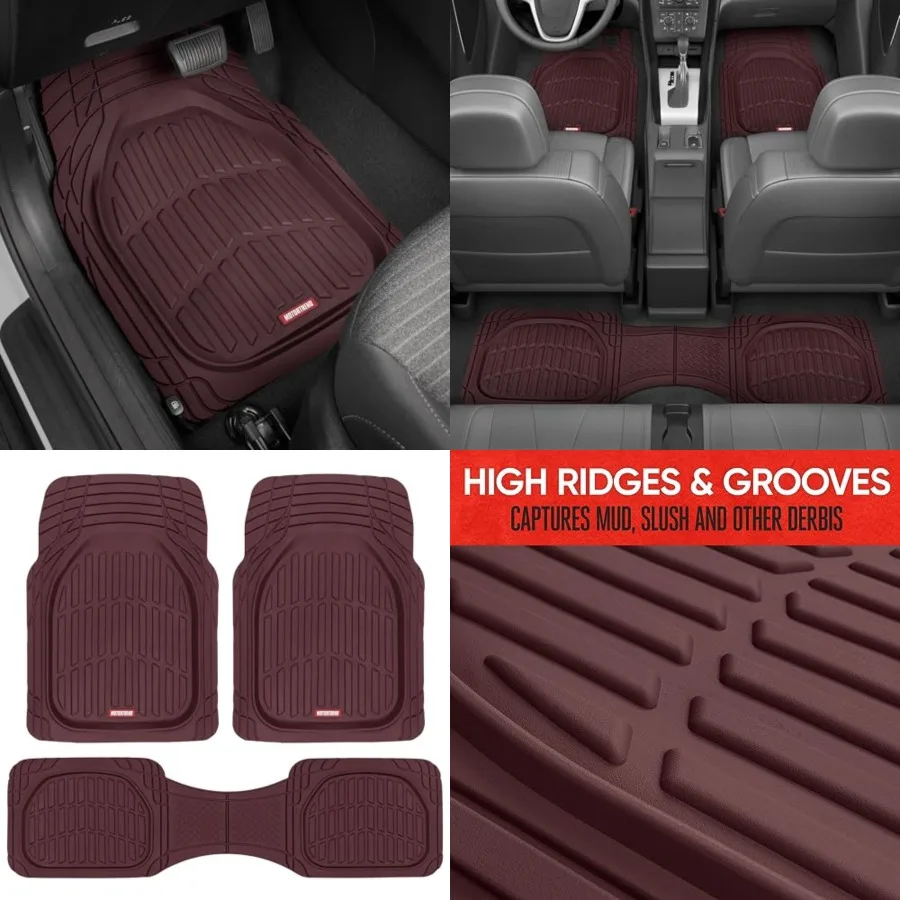 

FlexTough Floor Mats for Cars, Burgundy Deep Dish All-Weather Car Mats, Waterproof Trim-To Fit Automotive Cars Trucks SUV, Universal Liner Accessories