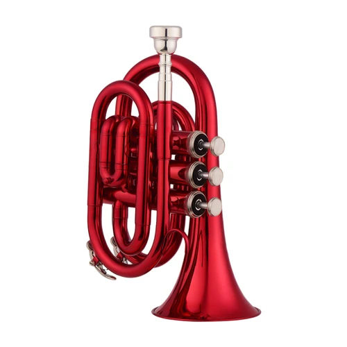 Mini trompeta de bolsillo Bb, Material de latón plano, instrumento de viento con boquilla, guantes, paño de limpieza, estuche de transporte