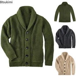 New 2024 Autumn Winter Men Shawl Collar Cardigan Sweater Classic Male Warm Sweater Cotton Pullover Mens Knitwear Clothes Male