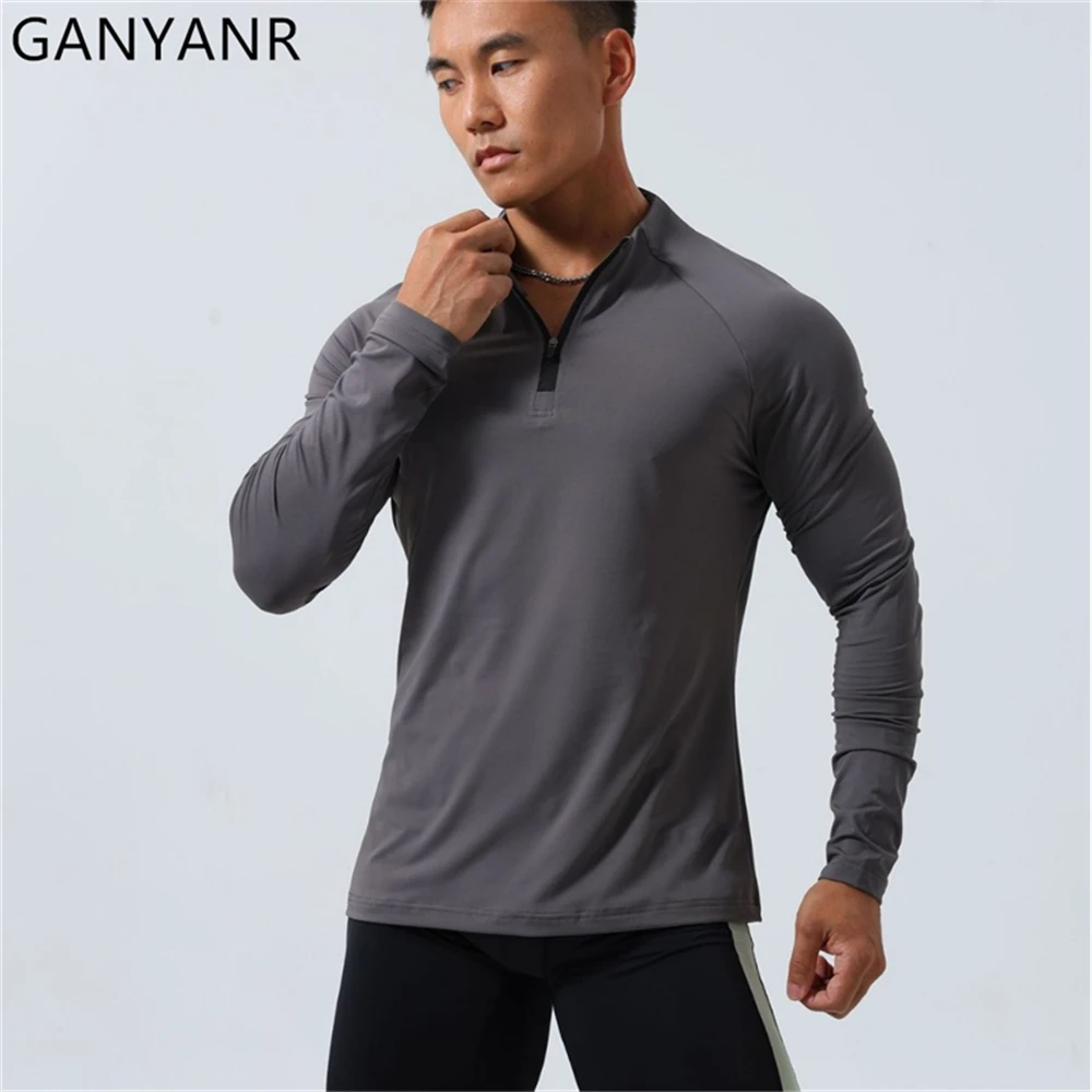 GANYANR Compression T-shirt Men Gym Sportswear Running Shirt Training And Exercise Fitness Clothing Cool Tee Basketball Jersey