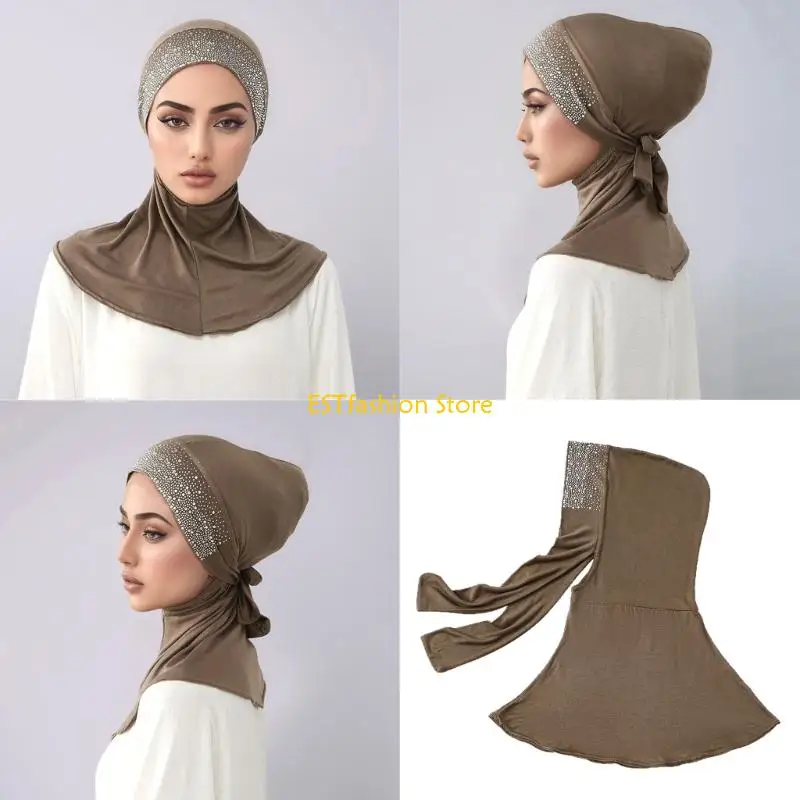 

Y5GC Sparkling Headscarf Hat for Women Rhinestones Decors Turban Hat Bandana Scarf for Religious Occasion Dressingup Headwear