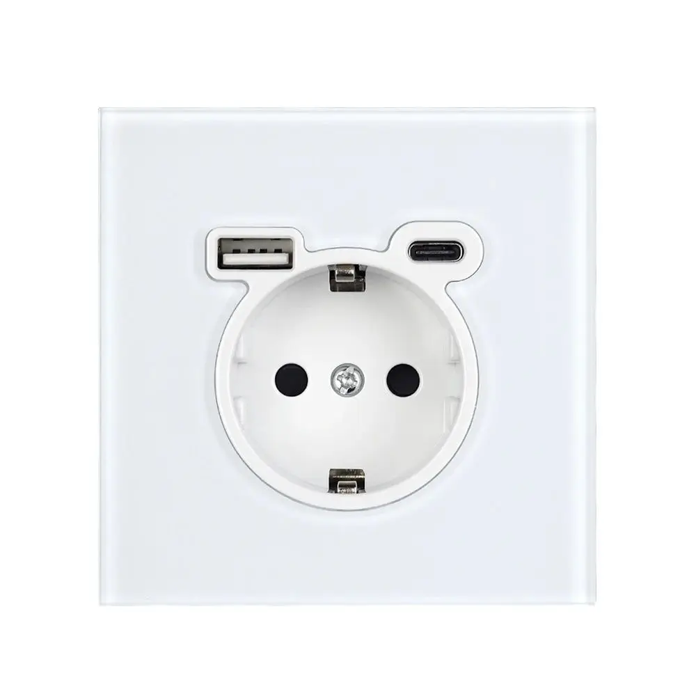 VISWE EU Standard Plug with usb port and type-c 220V 16A skin touch fully covered glass panel Usb socket for home 5V 2A