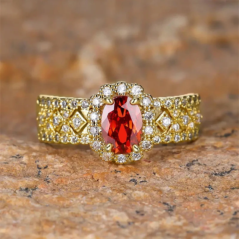 Huitan helle ovale Granat Zirkonia Ringe neue Ehering Accessoires für Frauen wunderschöne weibliche Verlobung ringe Schmuck