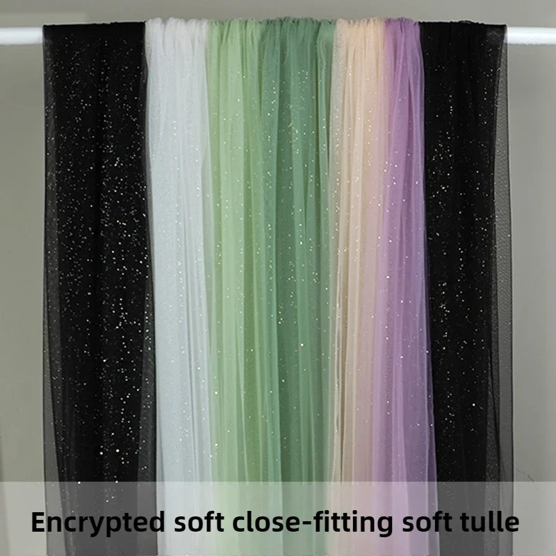 Spray Gold Silver Glitter Tulle Fabric By The Meter Black Encryption Soft for Clothing Wedding Dress DIY Sewing Designer Cloth