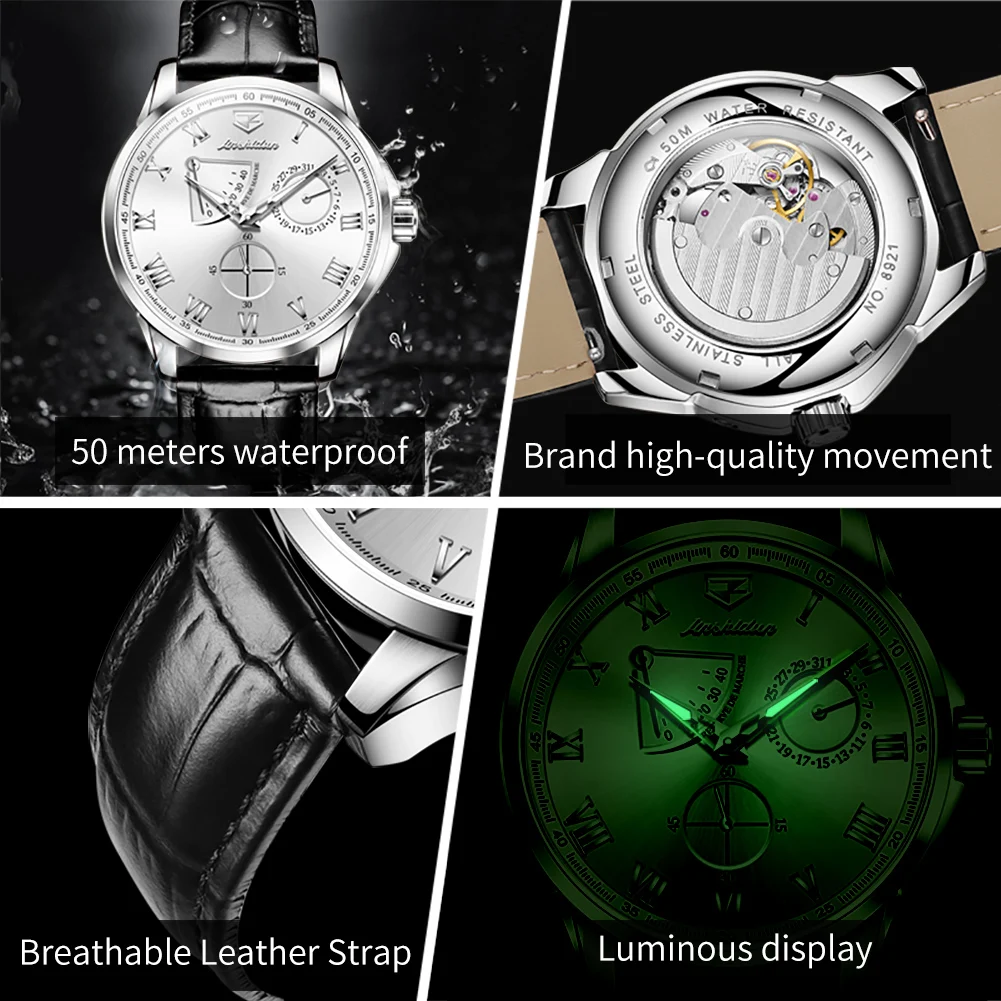 JSDUN New Men Automatic Mechanical Watch Casual Simple Classic Watches for Men High Quality Waterproof Luminous Wrist Watch Men