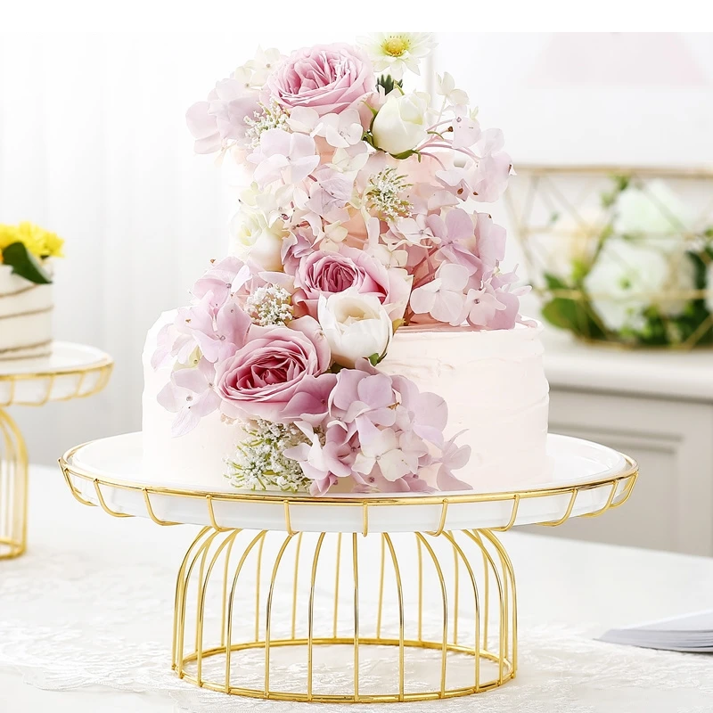 European Iron Ceramic Cake Tray Round Household Pastry Plate Dessert Table Display Art Home Decoration Accessories