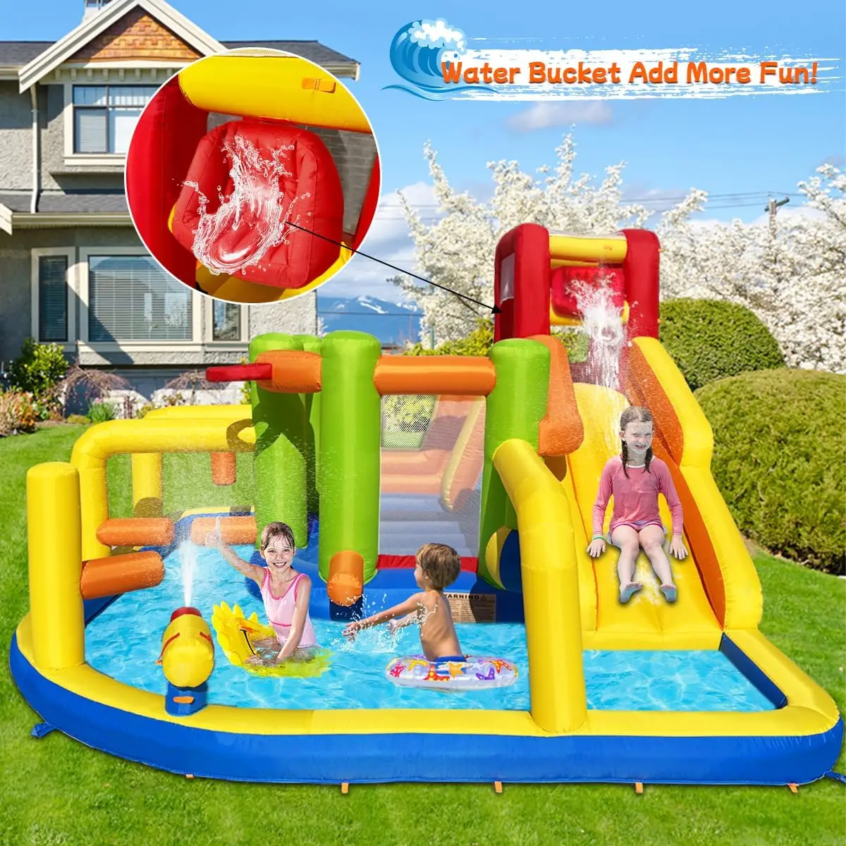 Umbalir 9-in-1 Inflatable Obstacle Bounce House with Water Slide | Kids Bounce House Water Park with Surprise Dump Bucket,Jumpin view 4