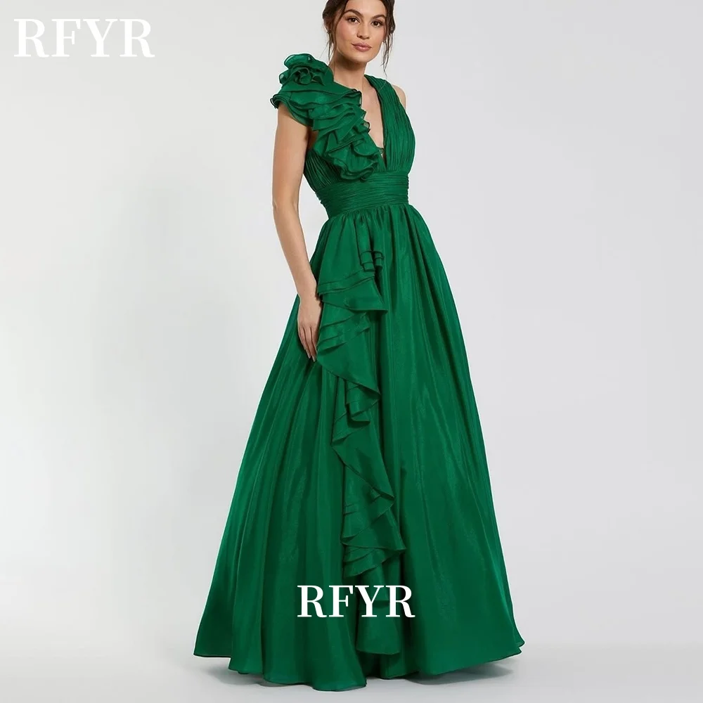 

RFYR A Line Prom Dress Sexy V Neck Evening Party Dress Ruffles Celebrity Gala for Women with Pleats vestido de fiesta Customized