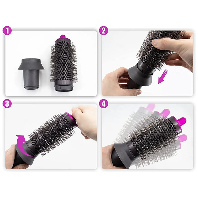 หวีทรงกระบอกและอะแดปเตอร์สําหรับ Dyson Airwrap Styler/อุปกรณ์เสริมเครื่องเป่าผม Supersonic,เครื่องมือผมดัดผม,Rose Red & Grey