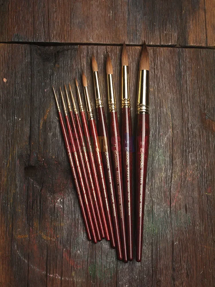 Escoda Reserva Series 1212 Kolinsky Tajmyr Pincel de marta de acuarela redondo puntiagudo, BRUSH PREMIUM PARA MURALS, TRABAJO DECORATIVO