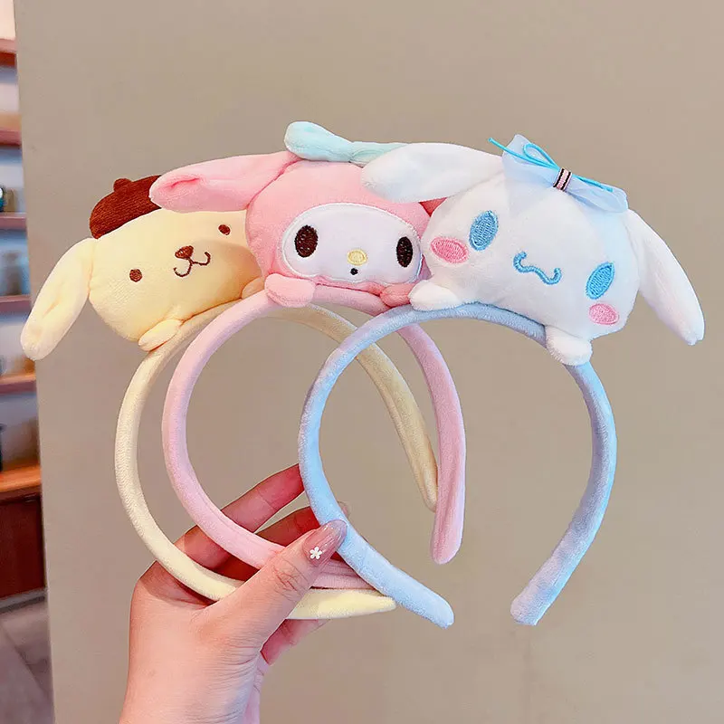 Kawaii Sanrio Cinnamoroll Plush Doll Hair Hoop Kuromi My Melody Cartoon Anime Cute Organize Hair Accessories Toys Girls Gifts