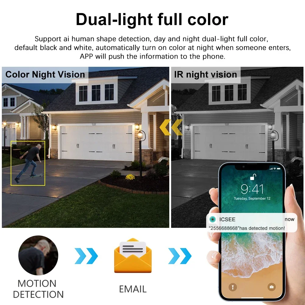 8MP Outdoor Wifi 50X Optical Zoom 360° PTZ Camera Two Screen Human Detection IP Video Surveillance Cam CCTV Two Way Audio ICSEE