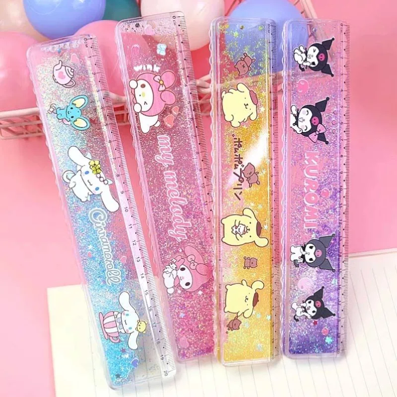 Sanrio series cinnamoroll HelloKitty cute cartoon pattern student small and portable special quicksand ruler school supplies