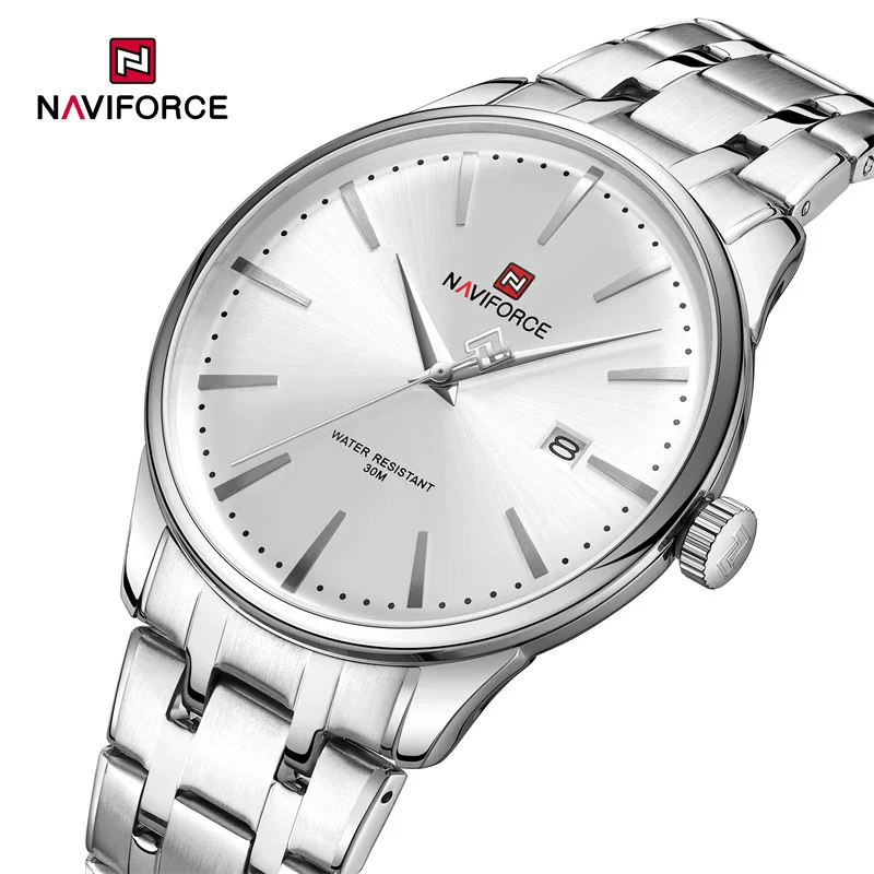 

NAVIFORCE Brand Original Men's Luxury Watch Stainless Steel Band Calendar Quartz Wristwatches Water Resistant Clock Reloj Hombre