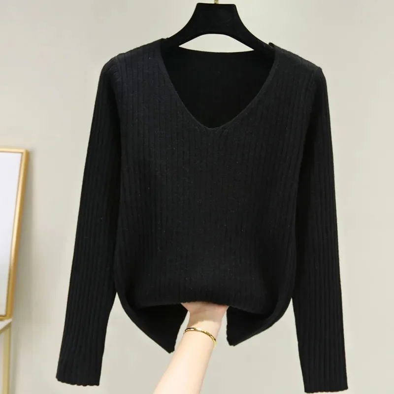 Women Sweater V-neck Spring Autumn Knitwear Long Sleeve Warm Sweater Pullovers Basic Jumper Knitted Bottoming Shirt  Pull Female