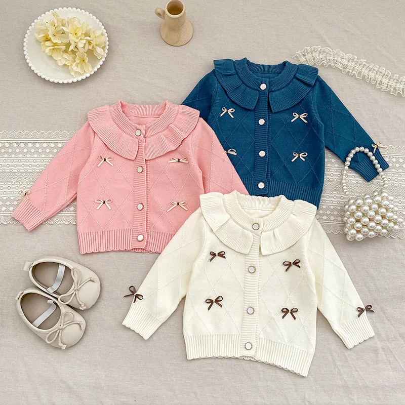 

2025 New Autumn Toddler Baby Girl Knitted Cardigan Cute Bow Butterfly Soft Knitted Sweater Coat 0-24M Newborn Infnat Outerwear