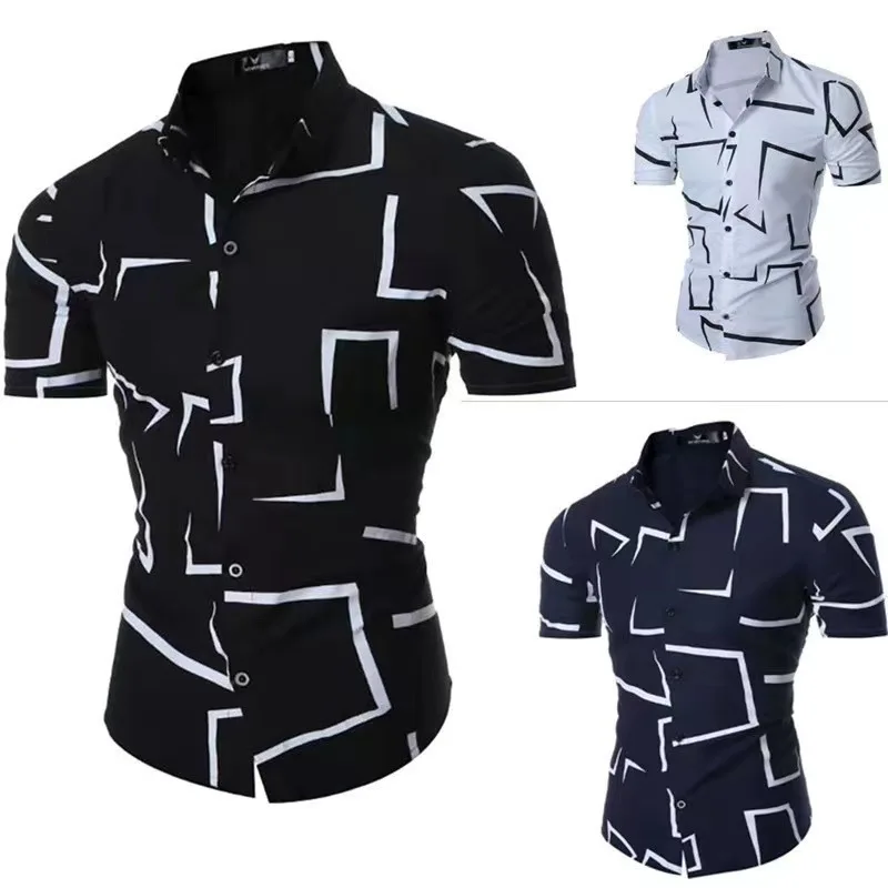 

Hawaii New Men Summer Short Sleeve Printed Shirts Thin Beach Shirts Men's Polo Tops Men's Hawaiian Shirts