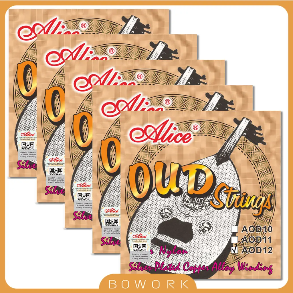 5 Sets Alice AOD-12 OUD Strings Clear Nylon Silver Plated Copper Alloy 12-String Arabic Tuning Instruments Strings Standing Tone