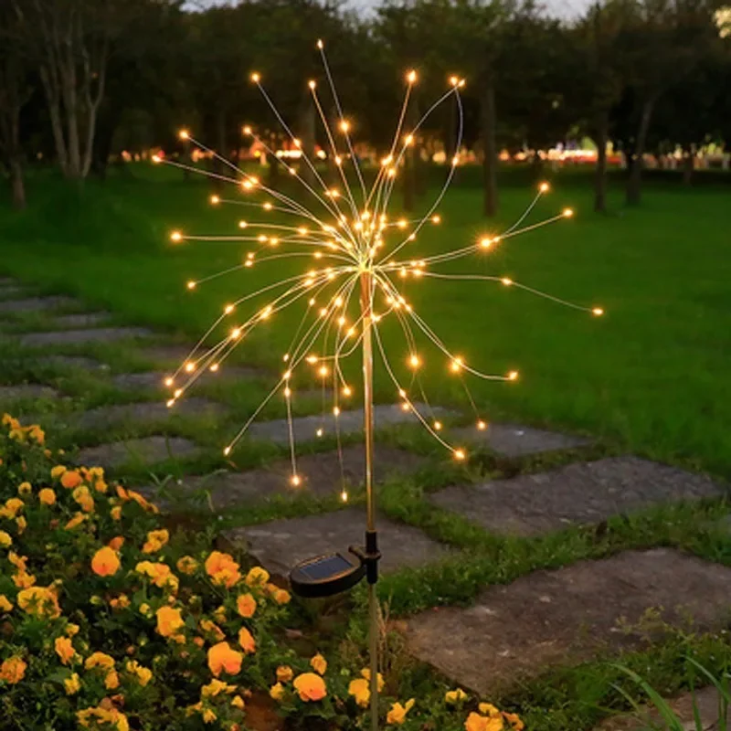 Imagem -04 - Impermeável ao ar Livre Dandelion Lawn Lamp Led Solar Power Firework Lights Decoração do Jardim Fairy Lights Decoração do Pátio