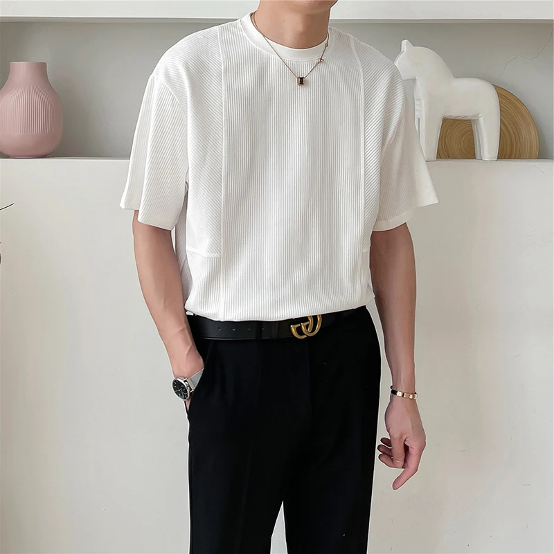 Cotton Wrinkle Texture Summer Cool Fashion Short Sleeve Men Shirt Casual Oversized Streetwear 2023 Trend Drop High Street Tops