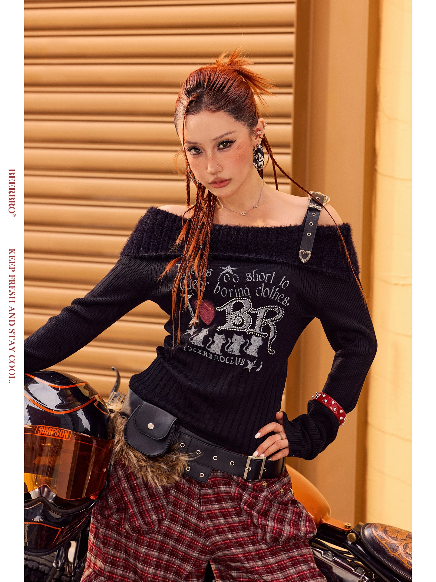 

BeerBro Ci Moto: Теплый шерстяной свитер с воротником, принтом и стразами, зимний женский уличный свободный топ с длинными рукавами