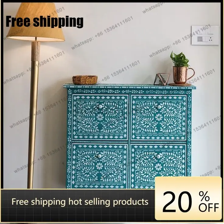 LD American pastoral painting ethnic style geometric pattern porch cabinet solid wood multi-drawer locker