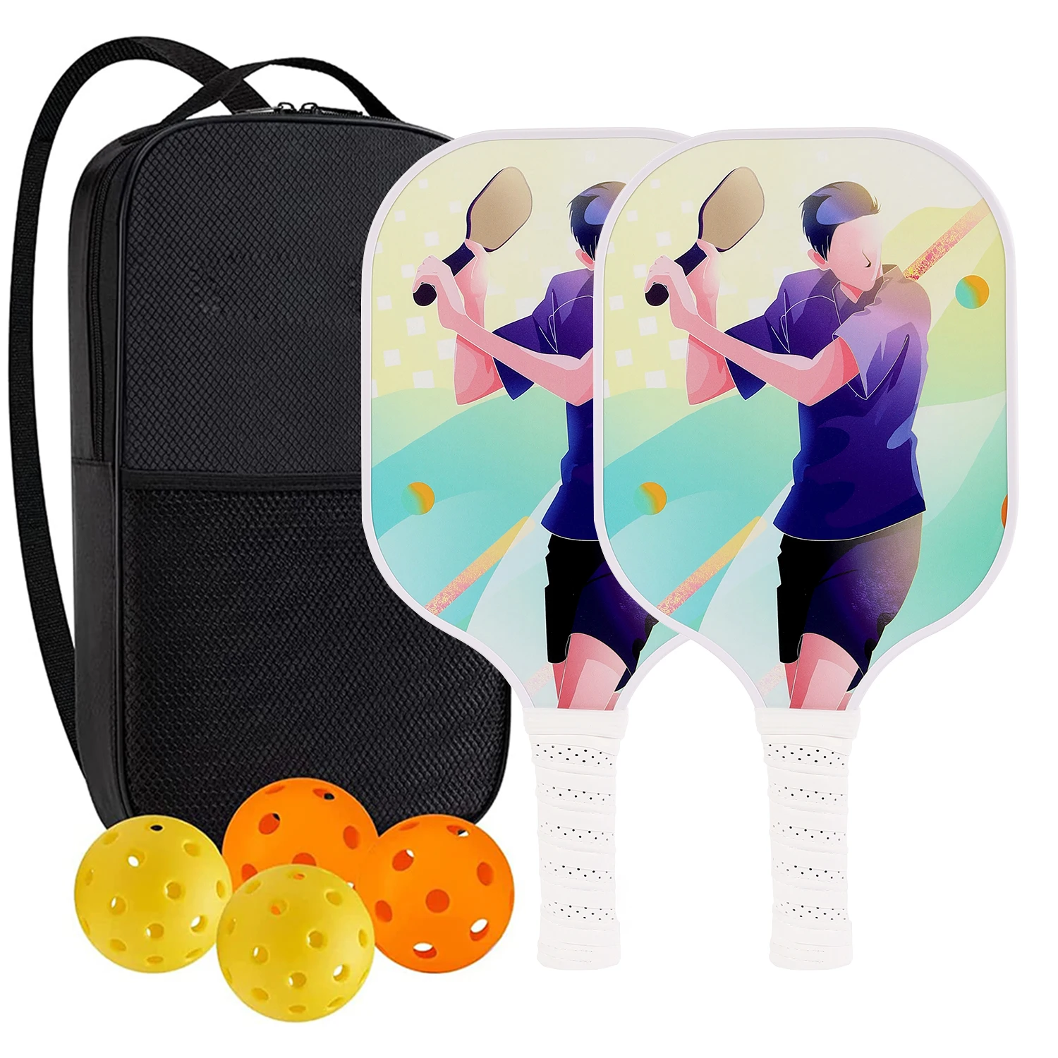 Pickleball Paddles Set Carbon Fiber Rackets Graphite Honeycomb Core Lightweight Pickleball Racquet Equipment with Portable Bag