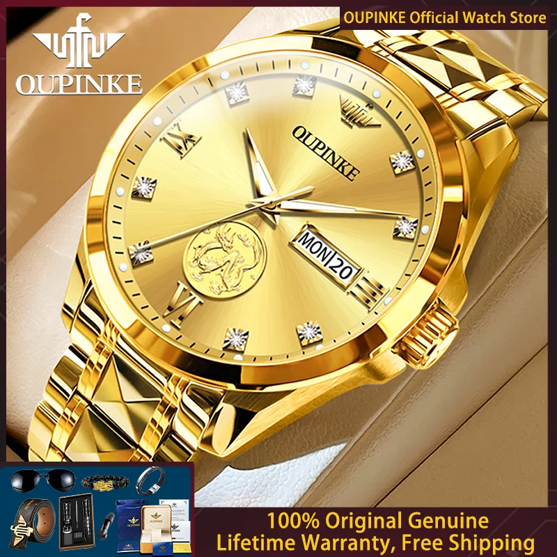 

OUPINKE 3259 True Golden Dragon Men Watch Luxury Automatic Mechanical Watch Waterproof Tungsten Steel Sapphire Mirror Men Watch