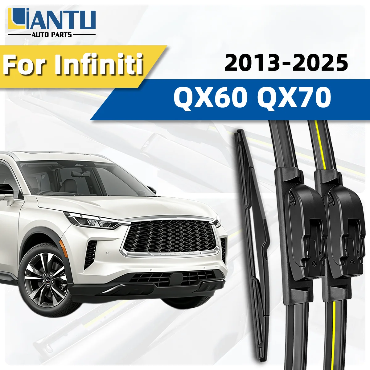 3-teiliges Scheibenwischer-Set für vorne und hinten, passend für Infiniti QX60 QX70 2013-2025, Windschutzscheibenwischer, leiser Wischer, Autozubehör 2024 2023 2022