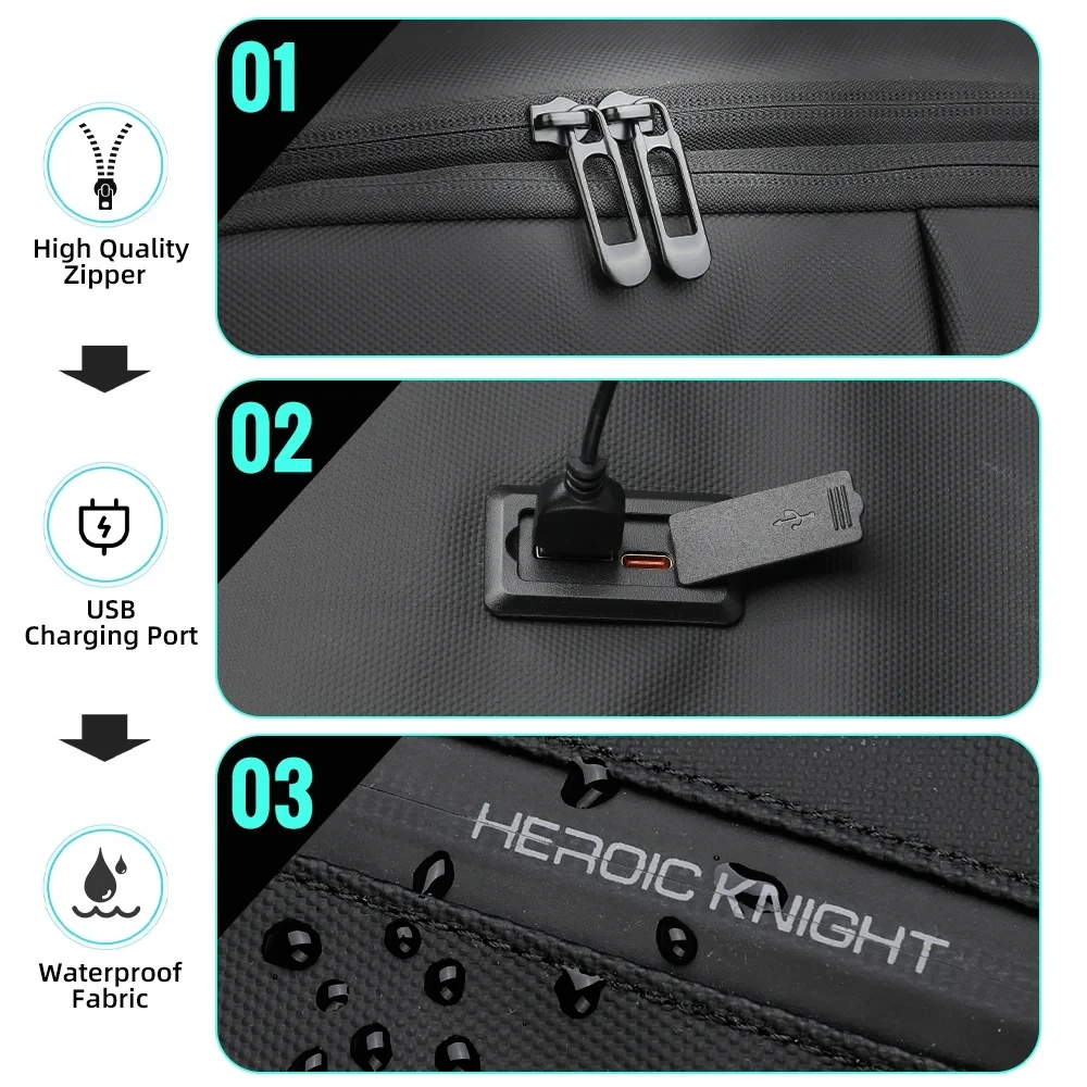 حقيبة ظهر للعمل للرجال من HK مقاومة للماء مقاس 15.6 بوصة للكمبيوتر المحمول مع USB متعددة الجيوب حقيبة ظهر للسفر حقيبة مدرسية ذات سعة كبيرة