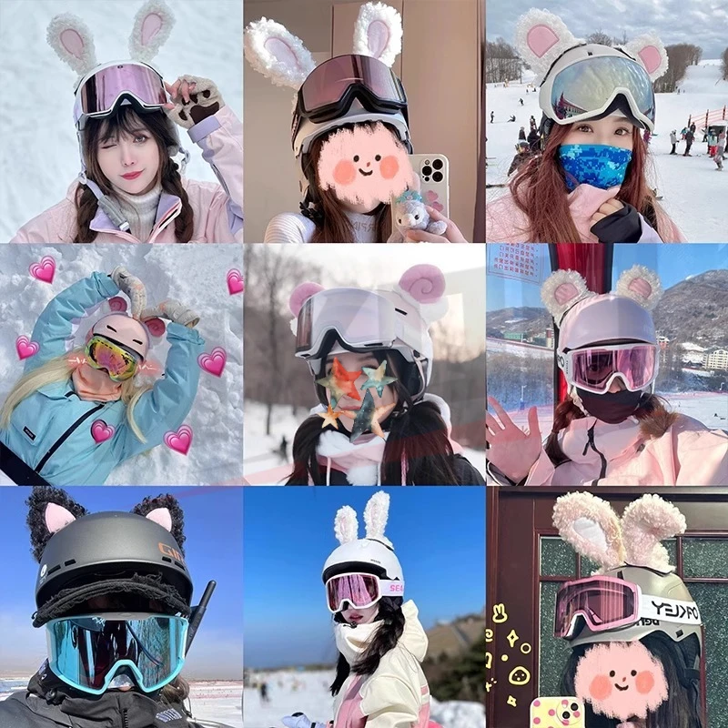 Hasenohren Skihelm Dekoration Winter Elektrofahrzeug Motorrad Reithelm Zubehör