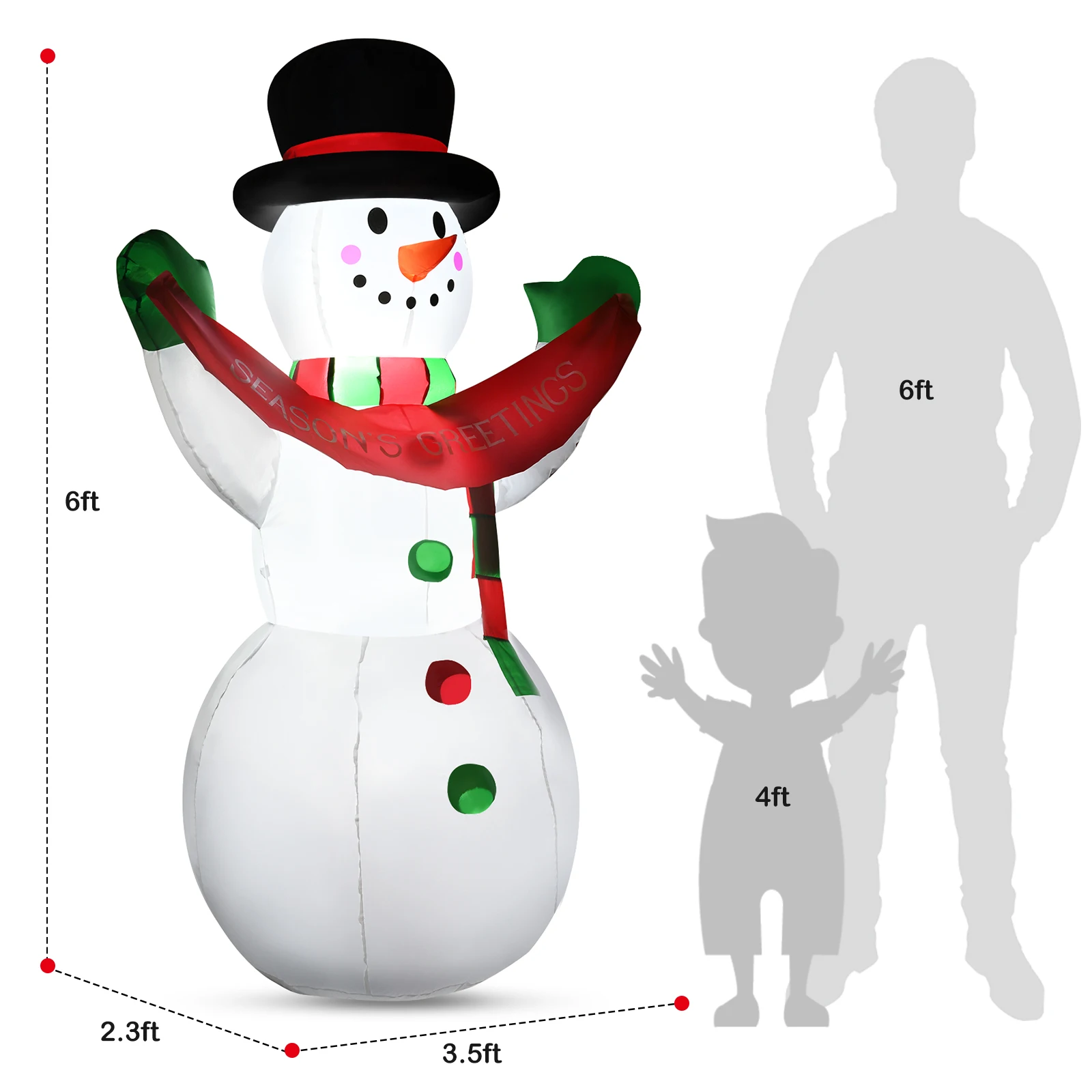 6 FT Inflatable Christmas Snowman w/ LED Lights Blow Up Outdoor Yard Decoration