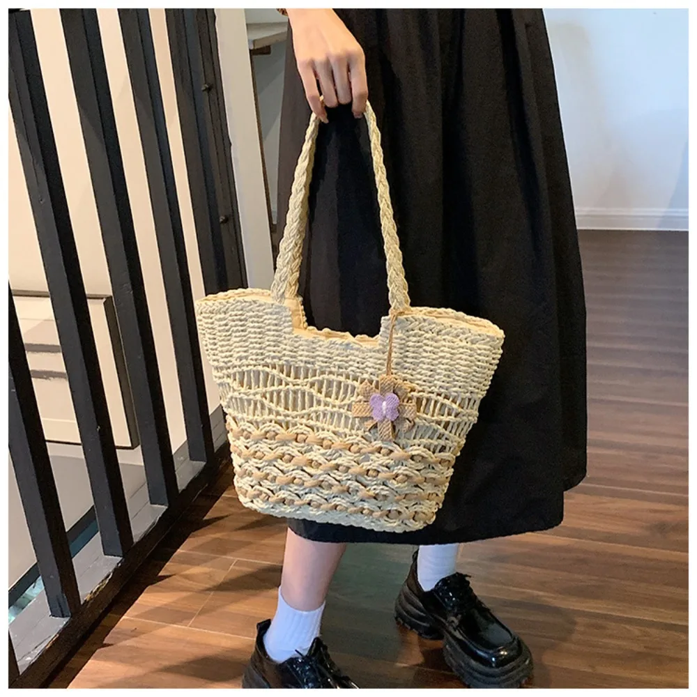 Brand Letter Straw Handbag for Women Hollow Paper Woven Big Tote Summer Beach Bag Ladies Fashion Shoulder Bag Shopper purse 2024