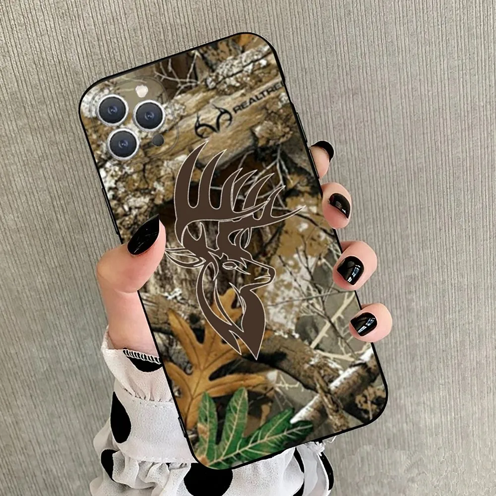 Deer Hunting Camo   Phone Case For iPhone 15,14,13,12,11,Plus,Pro Max,XS,X,XR,SE,Mini,8,7 Soft Silicone Black Cover