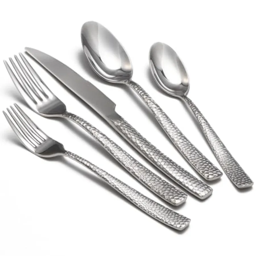 

Hammered silverware set 40 Piece Stainless Steel Flatware Set for 8 Food-Grade Tableware Cutlery Set for Home Restaurant Mirror
