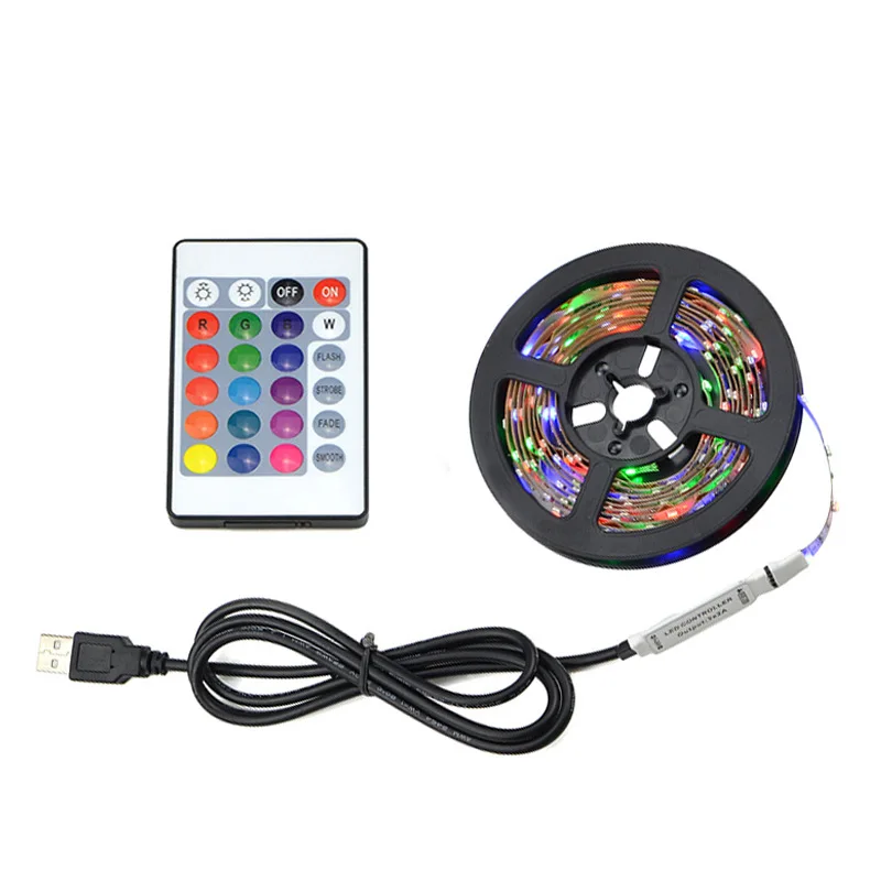 RGB LED Strip Light 5050 IR Remote Control USB Direct-Plug Light Strip 24-Key Control High-Brightness Festival Atmosphere Light
