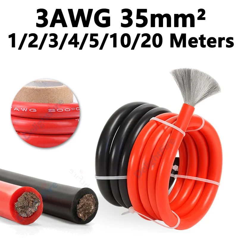 

Solar Panel Cable 3AWG Heat Resistant Silicone Wire Flexible Red Black Electrical Wire For Solar Automotive Inverter Battery