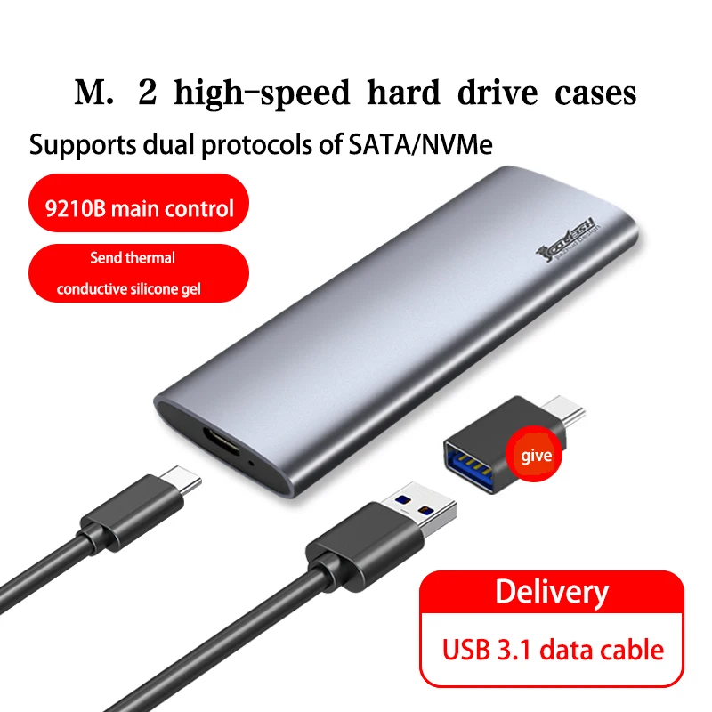 CoolFish SSD Case M.2 Drive Box NVMe/NGFF Dual Protocol External Enclosure Hard Disk Casing Type-C USB3.2Gen2 10Gb