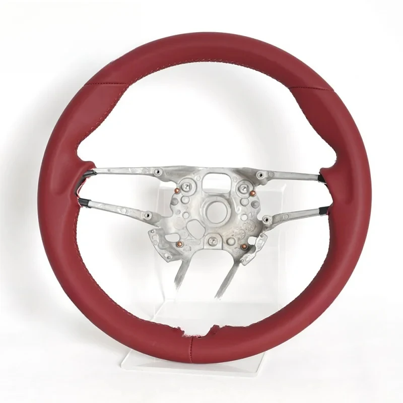 

High-end rose red full leather modified car steering wheel