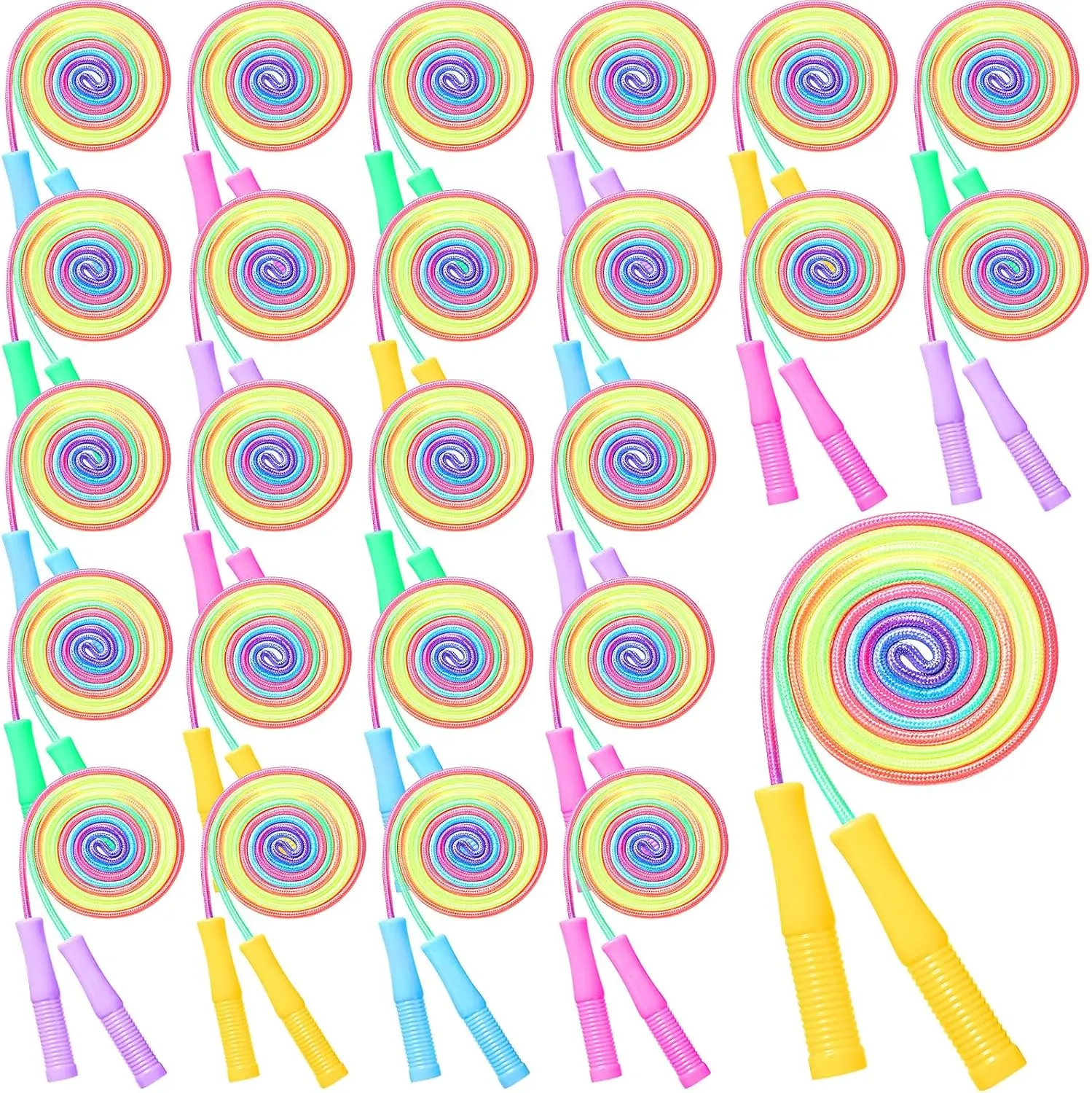 

24 Pcs Adjustable Rainbow Jump Ropes, 7.2 ft, Bulk Set for Outdoor Play & Exercise