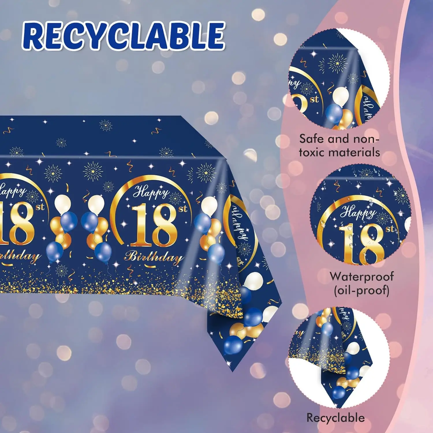 Disposable Tableware Decorations for Boys, Blue Happy Supplies, Tablecloth, Plates, Napkins, Cups, 18th Birth, 30th, 80th, 90th