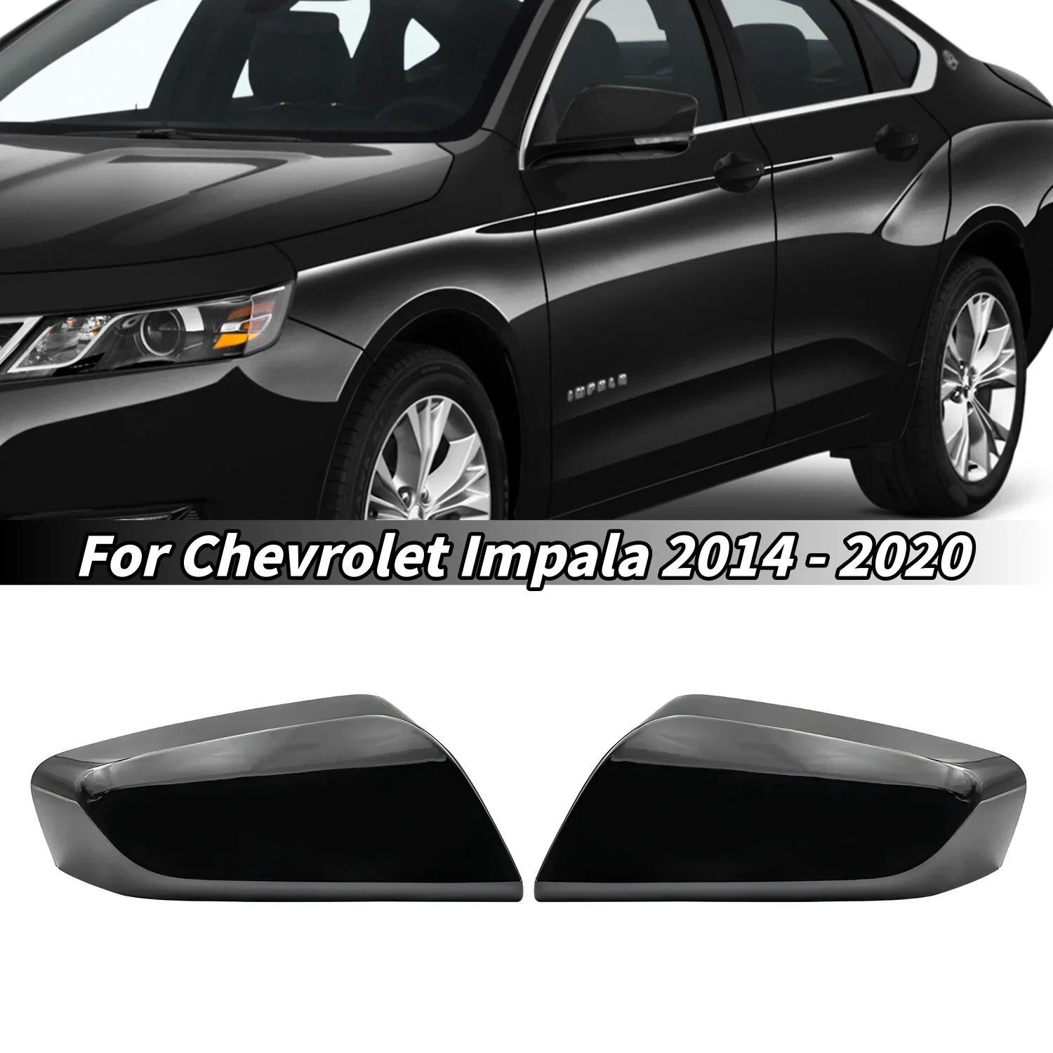 Fit For Chevy Impala 14-20 22997385 22997386 Glossy Car Rearview Side Mirror Cover Black/Carbon Fiber Look Wing Cap Replacement