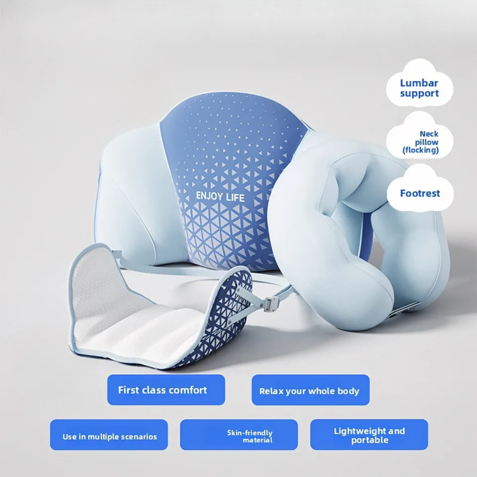 portable-press-inflatable-u-shaped-travel-pillow-three-piece-set-neck-legs-waist-support-blow-up-airplanes-train-car-foldable