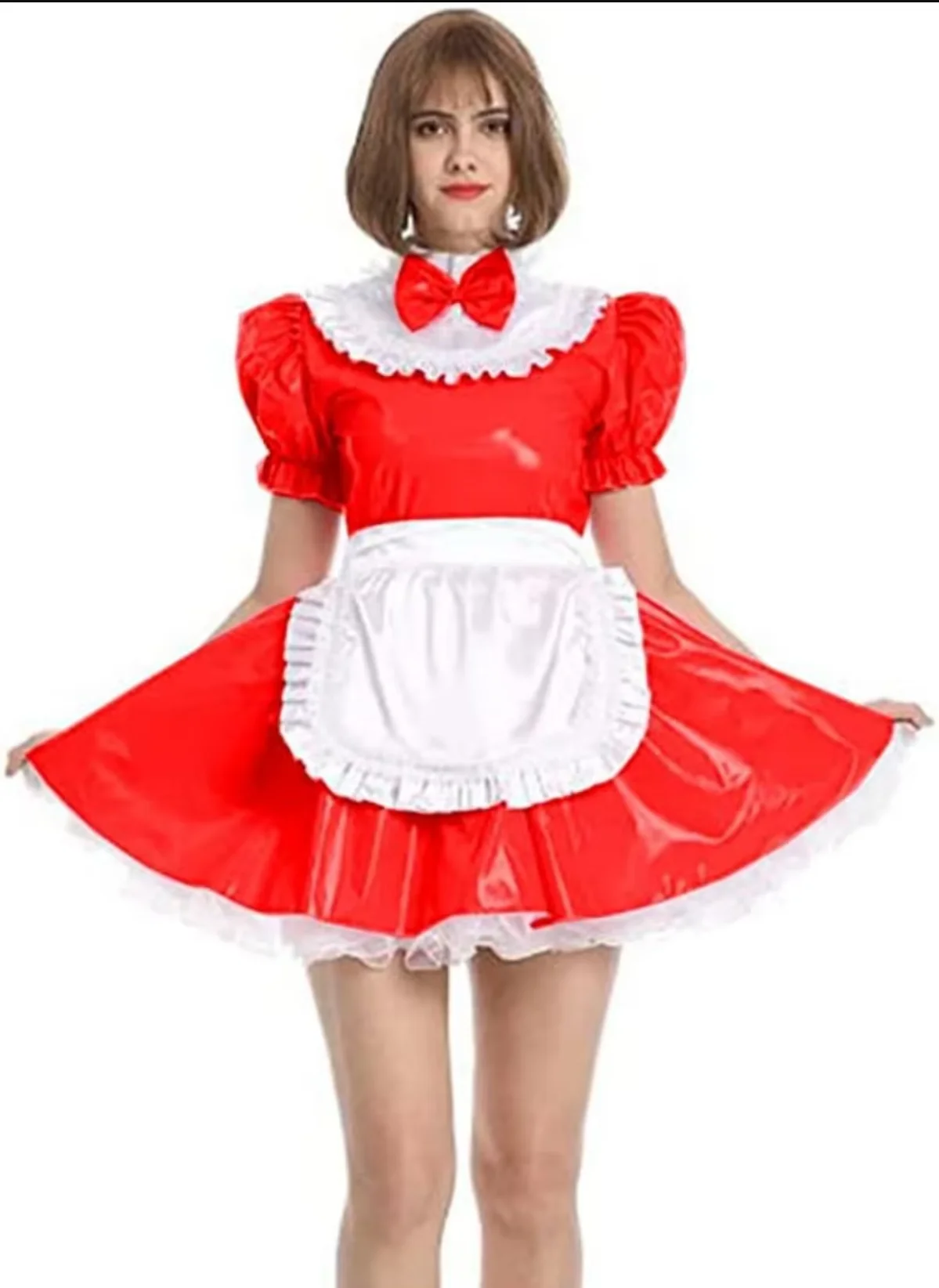 

French Maid Sexy Clothing Plus Size Sissy Adult Maid Role-playing PVC French Maid Uniform with Independent Apron Clothing Custom