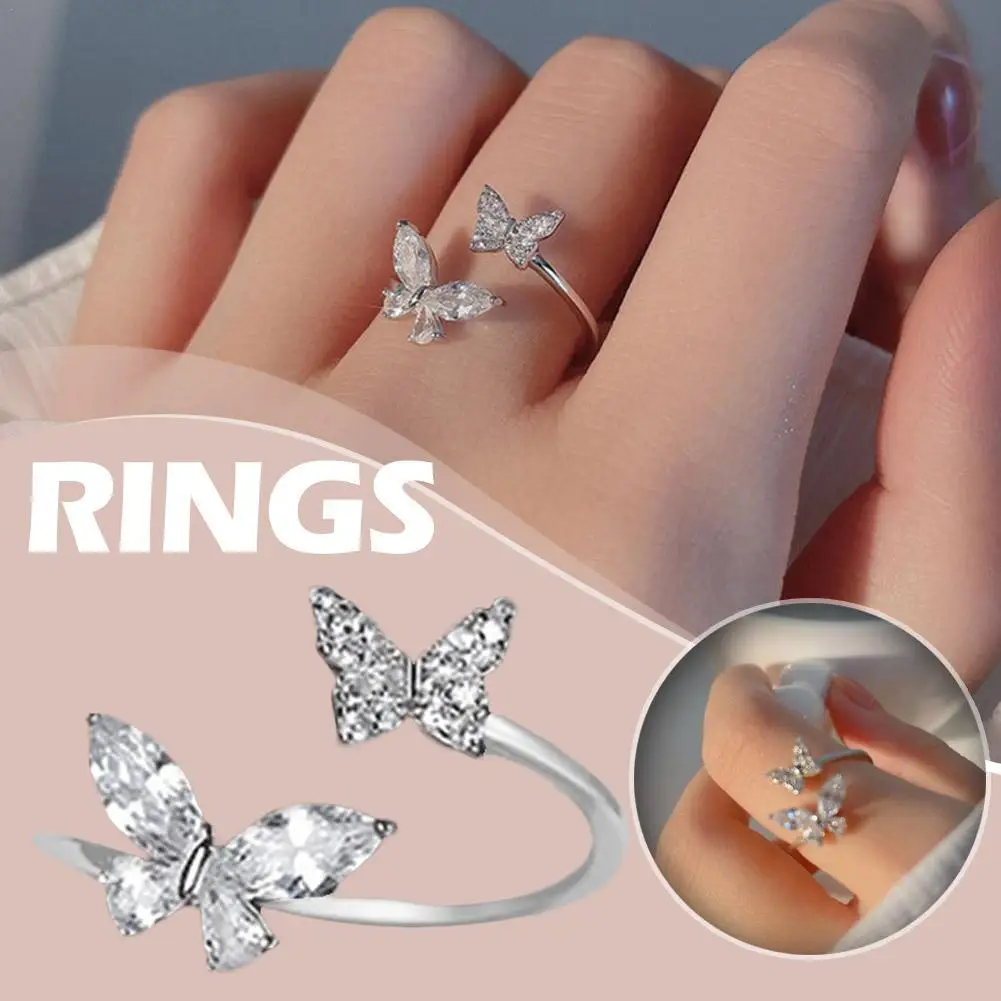 925 Sterling Silver Womens Girls Jewellery Gift Adjustable Butterfly Rings For Women