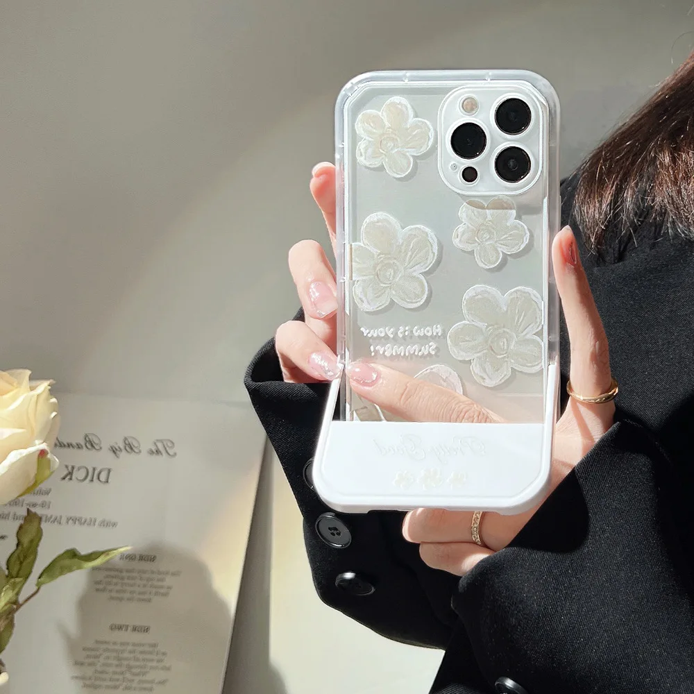 Weiße florale unsichtbare Halterung Handyhülle für iPhone 16e 15 14 13 12 11 Pro Max XR XS max X 7 8 Plus stoßfeste Schutzhülle