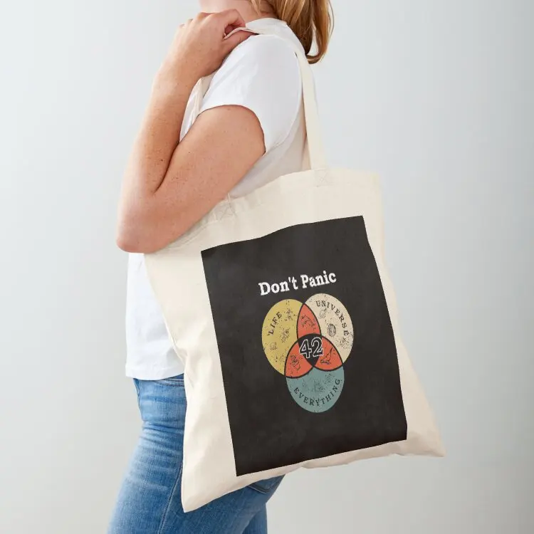 

42 Don't Panic Life Universe Everything Hitchhiker Guide Galaxy Tote Bag hand bags the tote bag Women's shopping bag